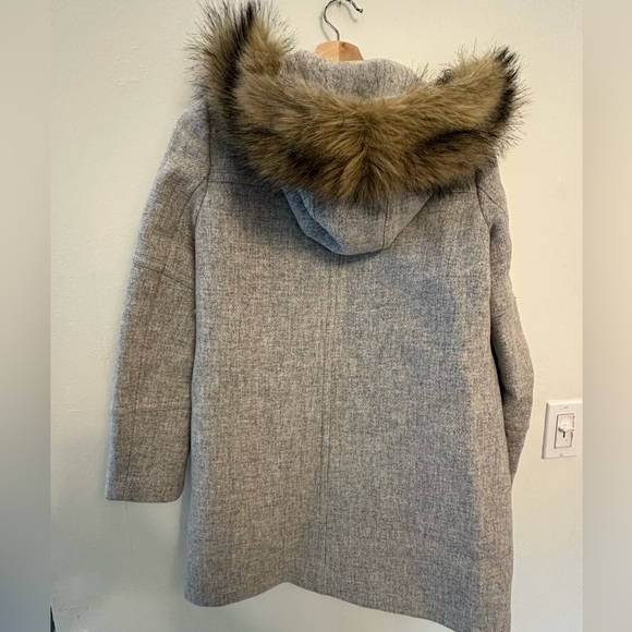 J. Crew Italian Wool Blend Pea Coat faux fur hood size 2 - Picture 6 of 9